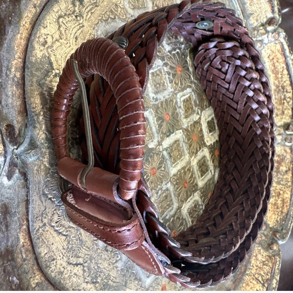 DKNY Wide Leather Belt Waist Buckle Lock Brown Size Small Vintage